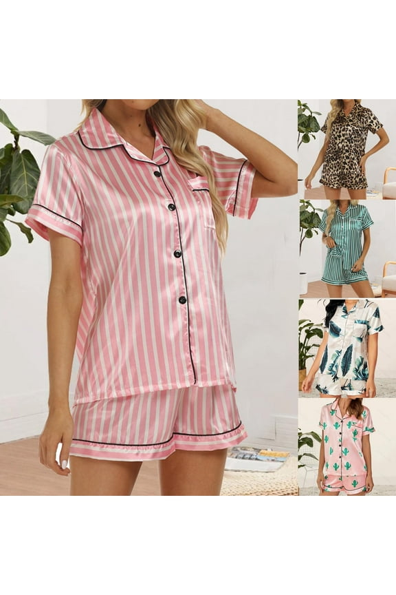 Silk Pajama Sets for Women Silk Short Sleeve Pajamas Satin 2 Piece Pajama Set Button Silk Pj Set Shorts S-XXL