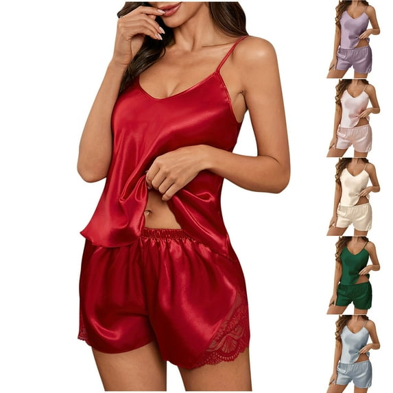 Your-Sty Silk Pajamas Set for Women Satin Sleepwear Pjs Cami Top and Shorts Soft 2 Piece Nightwear