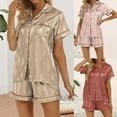 thumbnail image 1 of Your-Sty Silk Pajamas for Women Satin Pajama Set Shorts and Top Short Sleeve Silky PJ Soft Loungewear Button Down 2 Pcs Sleepwear Set, 1 of 6