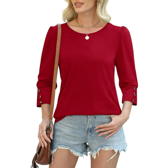 Your-Sty Stunning Women's Three-Quarter Button Down Sleeve Blouse Crewneck Design Basic Business Top - Ultimate Comfort & Style