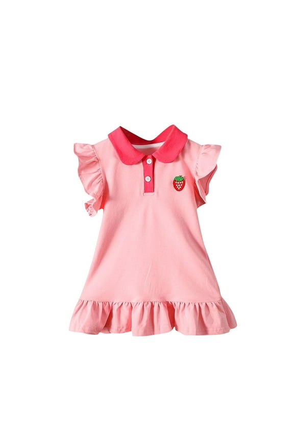 Your-Sty Toddler Baby Girls Dress Strawberry Embroidered Short Sleeve Pleated Tennis Dress A-Line Playwear Sundress