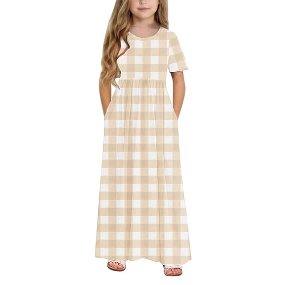 Your-Sty Toddler Girls Cute Lattice Print Stretchy Pocket Dress - Soft A-Line Short Sleeve Summer Outfit