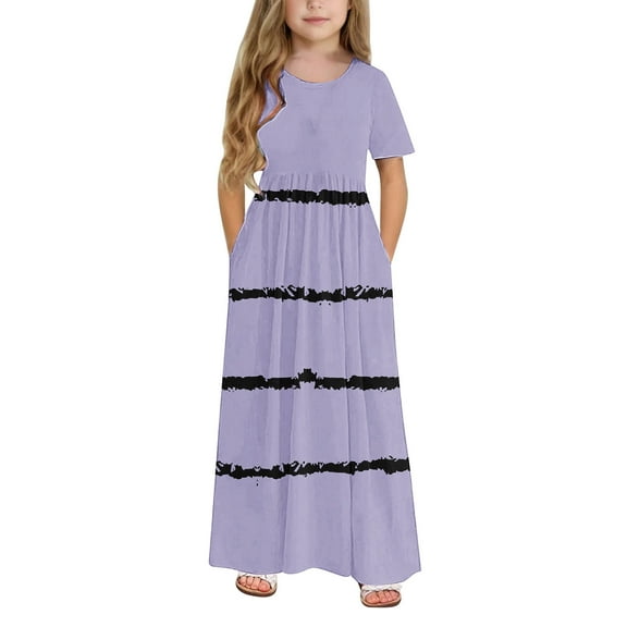 Your-Sty Toddler Girls Cute Stripe Print Short Sleeve Stretchy Pocket A-Line Dress for Kids