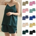 thumbnail image 1 of Your-Sty Women Silk Satin Pajamas Set: 2 Pcs Silk Pjs Cami Ruffle Shorts Set Sleepwear, S-XXL, 1 of 4