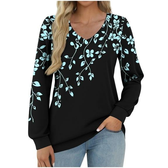 Your-Sty Women’s Printed Boho Long Sleeve Top – Loose Fit V-Neck Blouse (Lightweight, Floral & Geometric Patterns)