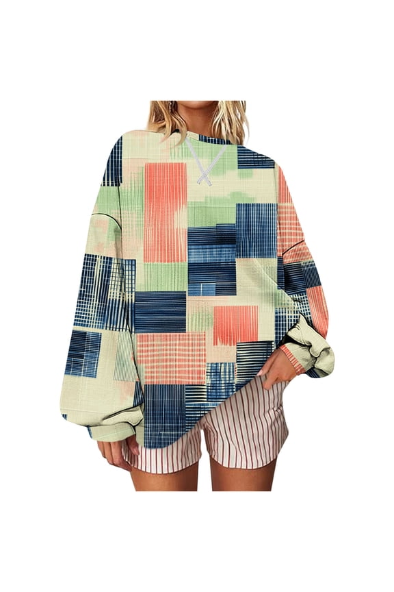 Women’s Printed Boho Long Sleeve Top – Loose Fit V-Neck Blouse (Lightweight, Floral & Geometric Patterns)