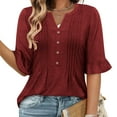 thumbnail image 1 of Your-Sty Women's V Neck Flare Short Sleeve Shirts Pleated Button Down Summer Causal Tops, Lightweight & Dressy for 2025 Trends, 1 of 9