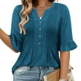 thumbnail image 1 of Your-Sty Women's V Neck Flare Short Sleeve Shirts Pleated Button Down Summer Causal Tops, Lightweight & Dressy for 2025 Trends, 1 of 9