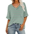 thumbnail image 1 of Your-Sty Women's V Neck Striped Shirt Short Sleeve Summer Tops Casual Loose Fit Tee, 1 of 5