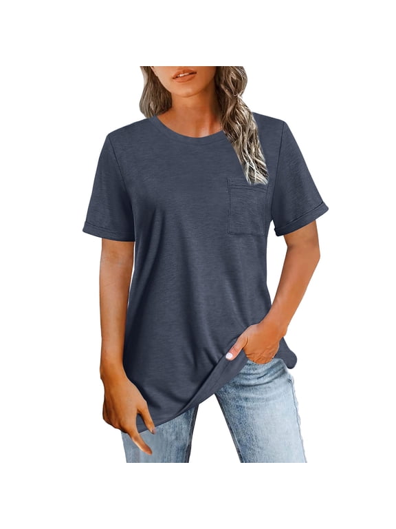 Womens Loose Fit Tshirts Short Sleeve Summer Tops Casual Workout Yoga Tunic T Shirts Tops with Pocket
