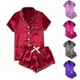 thumbnail image 1 of Your-Sty Womens Pajama Sets XS-3XL Silk Satin Pajamas Set Solid 2Pcs Pj Sets Button Down Pjs Set Sleepwear Loungewear, 1 of 8