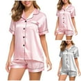 thumbnail image 1 of Your-Sty Womens Silk Satin Pajama Sets Short Sleeve Button Down Sleepwear Cozy Loungewear 2 Piece Pjs Shorts Set S and 3XL, 1 of 7