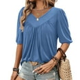 thumbnail image 1 of Your-Sty Womens Summer Tops 2025 Pleated V Neck T Shirts Short Sleeve Blouses Ruffle Flowy Tunics S-2XL, 1 of 8