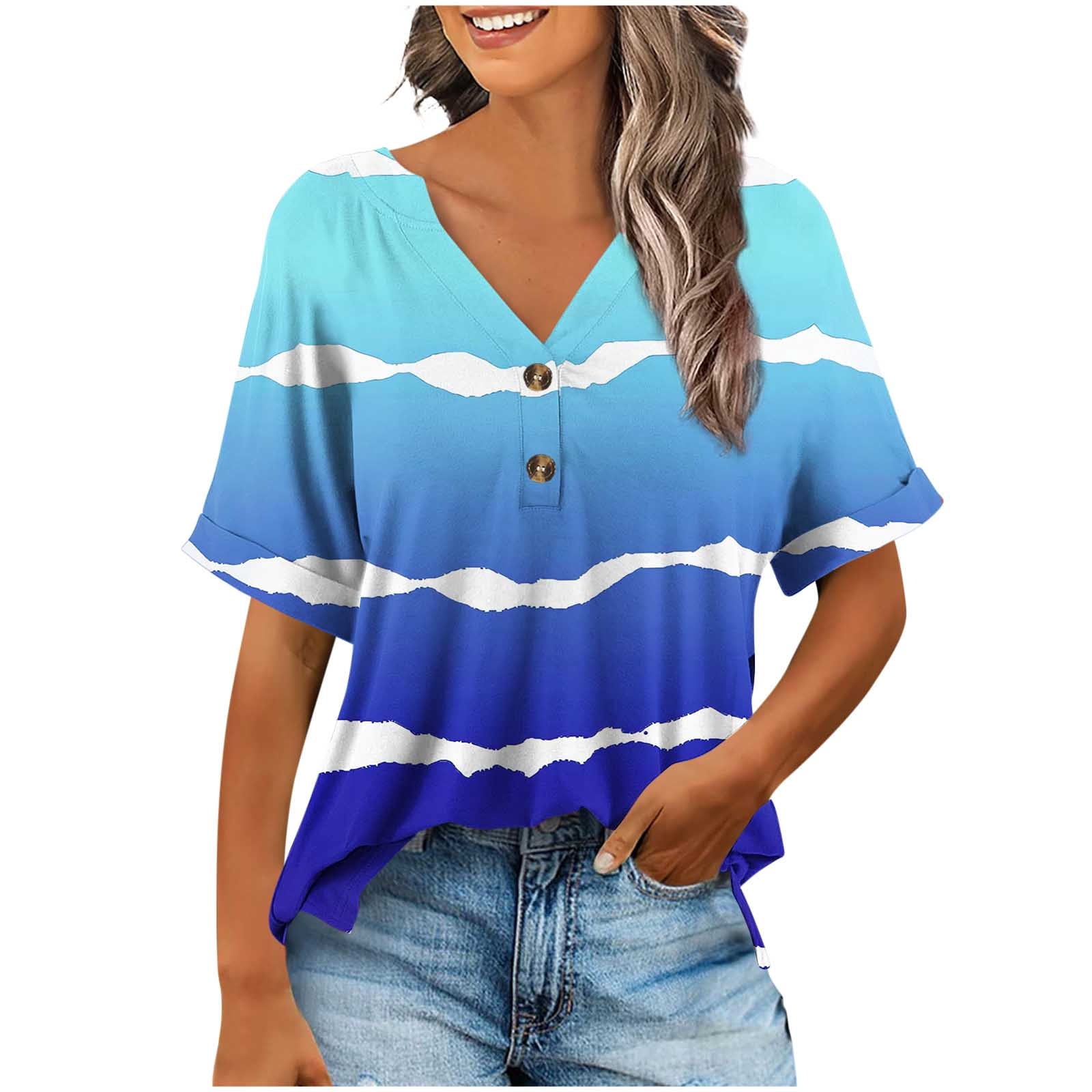 Your-Sty Womens Tops Trendy V Neck Button Down Short Sleeve Tshirts ...
