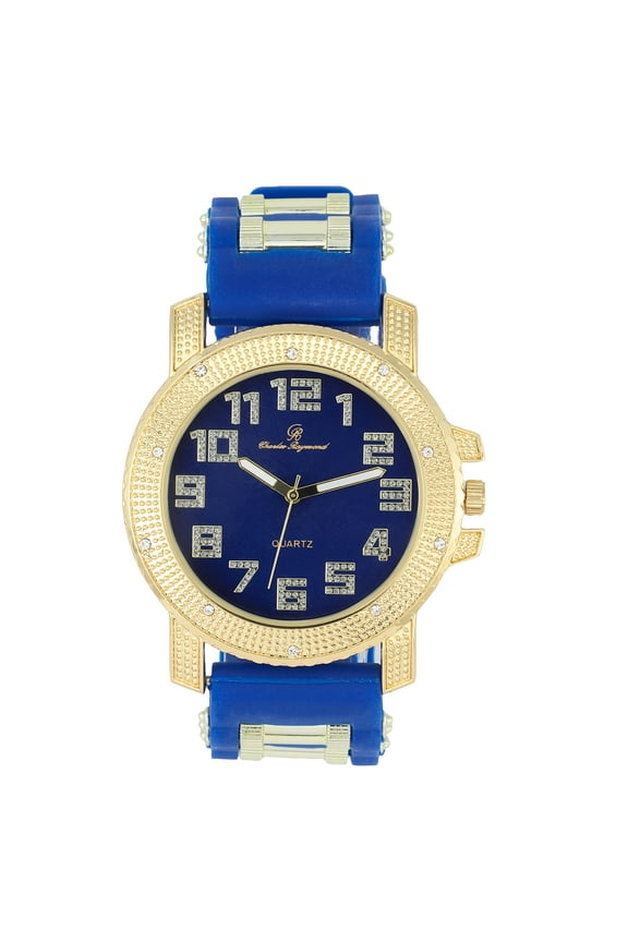 Your The One That I Want! Ooh!Ooh!Yeah! Incredibly Cool, Comfortable & Stunning Rubber Bullet Strap Watch - Unisex EasyReader Dial w/Arabic #'s - Bullet Bling Watch on Fire! - GJM-AR Gold Blue/Blue