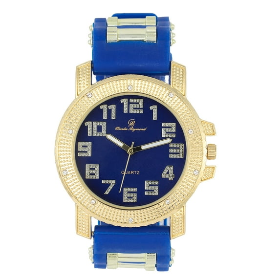 Your The One That I Want! Ooh!Ooh!Yeah! Incredibly Cool, Comfortable & Stunning Rubber Bullet Strap Watch - Unisex EasyReader Dial w/Arabic #'s - Bullet Bling Watch on Fire! - GJM-AR Gold Blue/Blue