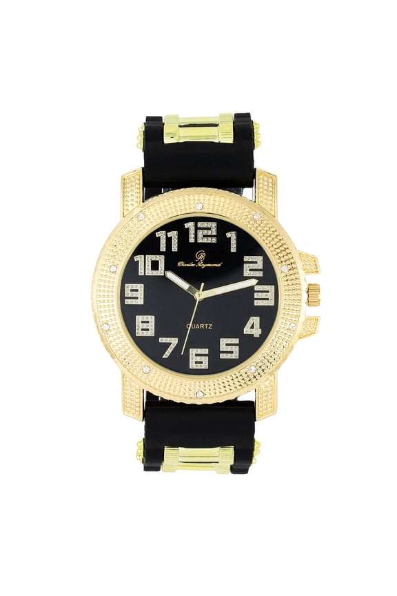 Your The One That I Want! Ooh!Ooh!Yeah! Incredibly Cool, Comfortable & Stunning Rubber Bullet Strap Watch - Unisex EasyReader Dial w/Arabic #'s - Bullet Bling Watch on Fire! - GJM-AR Gold BLK/BLK