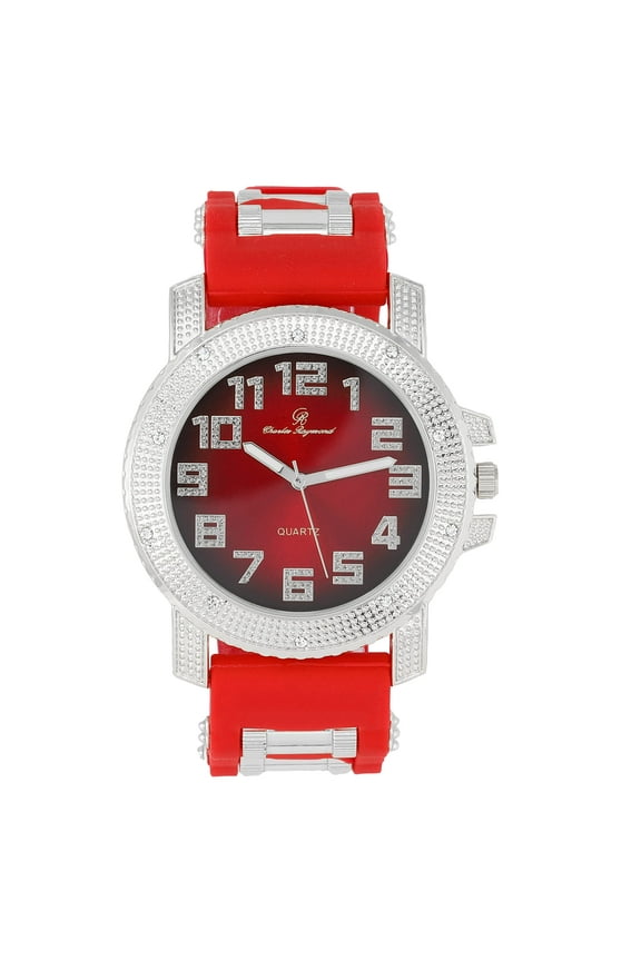 Your The One That I Want! Ooh!Ooh!Yeah! Incredibly Cool, Comfortable & Stunning Rubber Bullet Strap Watch - Unisex EasyReader Dial w/Arabic #'s - Bullet Bling Watch on Fire! - GJM-AR Silver RED/RED