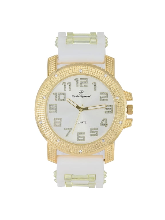 Your The One That I Want! Ooh!Ooh!Yeah! Incredibly Cool, Comfortable & Stunning Rubber Bullet Strap Watch - Unisex EasyReader Dial w/Arabic #'s - Bullet Bling Watch on Fire! - GJM-AR Gold WHT/SILV