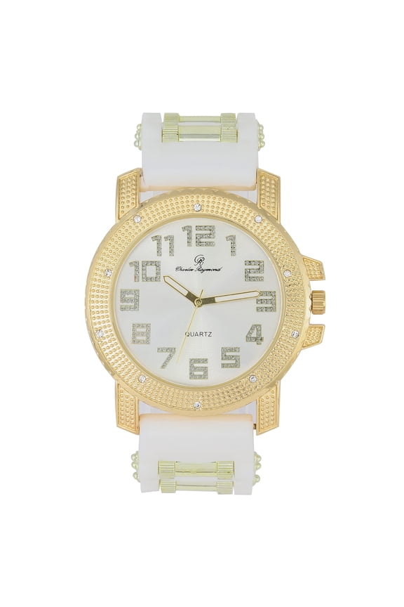 Your The One That I Want! Ooh!Ooh!Yeah! Incredibly Cool, Comfortable & Stunning Rubber Bullet Strap Watch - Unisex EasyReader Dial w/Arabic #'s - Bullet Bling Watch on Fire! - GJM-AR Gold WHT/SILV