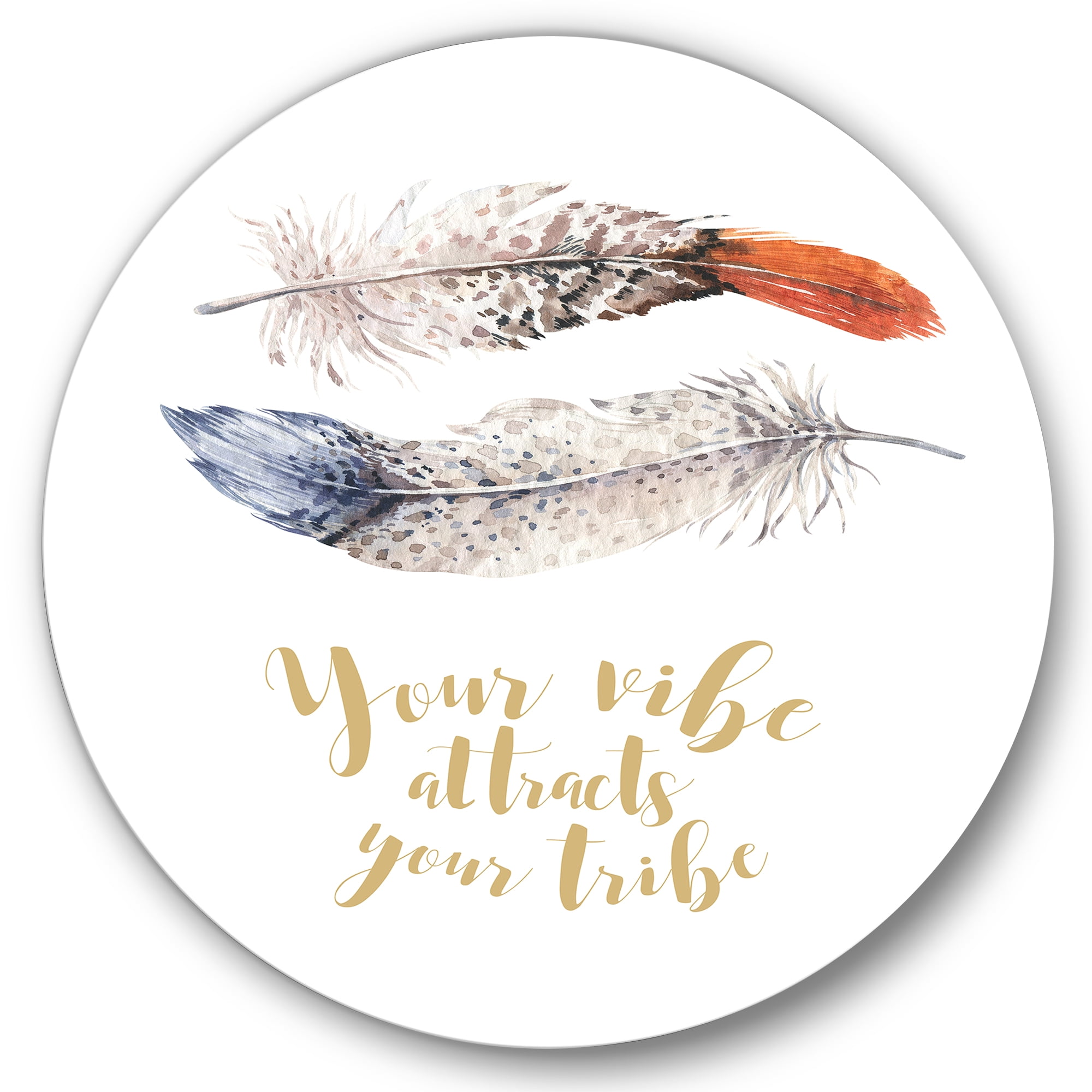 Your VIbe Attracts Your Tribe Two Feathers 11 in x 11 in Painting Art Prints, by Designart