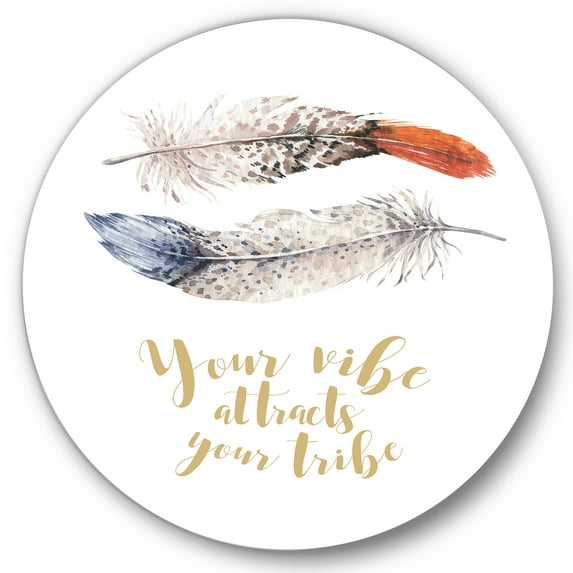Your VIbe Attracts Your Tribe Two Feathers 11 in x 11 in Painting Art Prints, by Designart