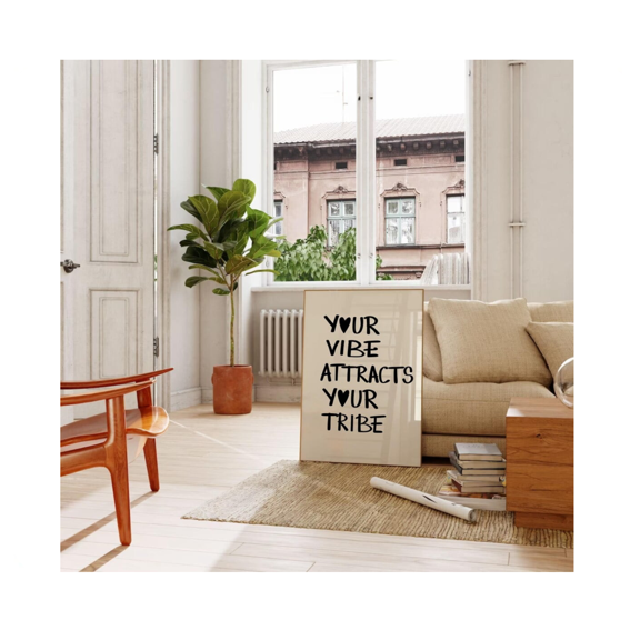 Your Vibe Attracts Your Tribe Wall Art Print Black Preppy Print Retro Trendy Wall Art Dorm Decor Bedroom Wall Art Quote Wall Art