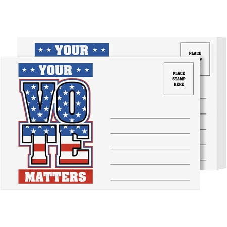 Your Vote Matters - Blank Patriotic Voting Post Cards for USA 2020 Election Campaign | Mailable, No Envelopes Needed | Flip Side Is Blank| Size 4 x 6 Inches | Bulk Set of 100 Cards Per Pack