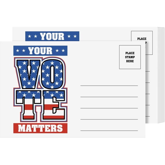 Your Vote Matters - Blank Patriotic Voting Post Cards for USA 2020 Election Campaign | Mailable, No Envelopes Needed | Flip Side Is Blank| Size 4 x 6 Inches | Bulk Set of 100 Cards Per Pack