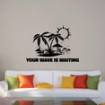 thumbnail image 1 of Your Wave Is Waiting - Beautiful Island And Sun Silhouette Surfing Quote Surfer Silhouette Vinyl Wall Sticker Art Decal Girls Boys Kids Room Design Bedroom Water Sport Decoration Size (8x10 inch), 1 of 3