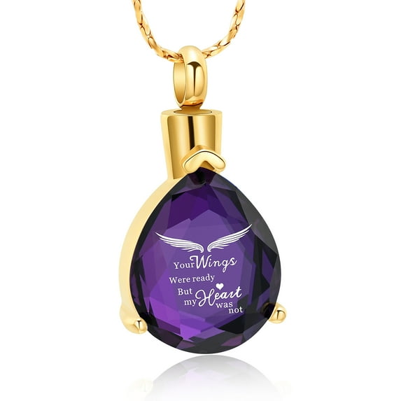 Your Wings Were Ready But My Heart Was Not - Crystal Teardrop Cremation Jewelry for Ashes Urn Necklace Lockets for Human Ashes Pendent for Ashes and Chain Pet Ashes Holder