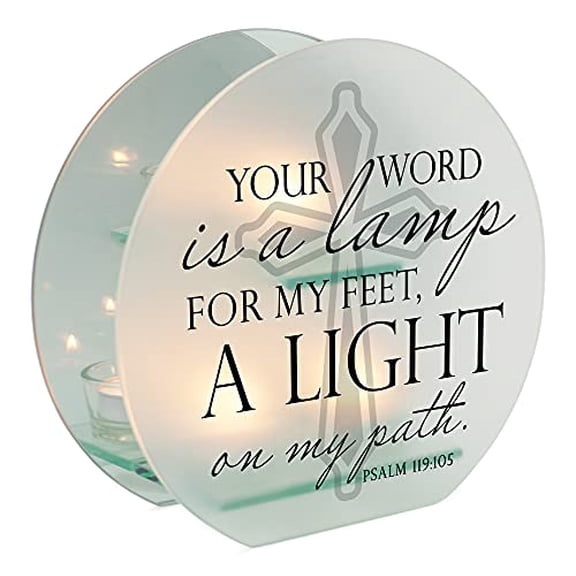 Your Word Lamp To My Feet Cross Frosted Glass Mirrored Tea Light Holder