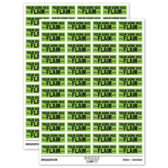 Your Work Has Flair Teacher Student School Sticker Set - Light Green - Gloss Finish - 1.25" Mini