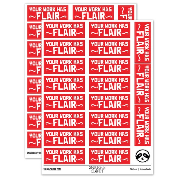 Your Work Has Flair Teacher Student School Sticker Set - Red - Matte Finish - 2.00" Large