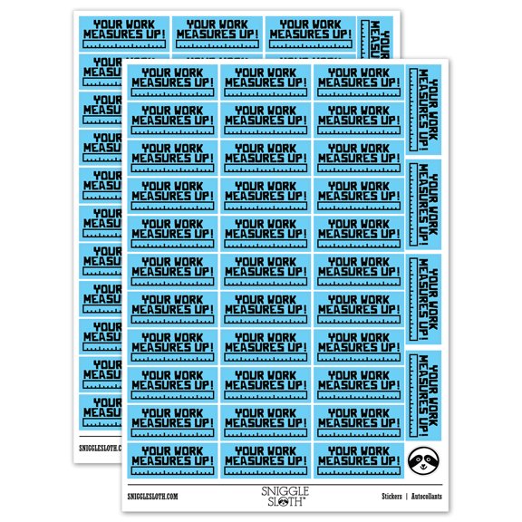 Your Work Measures Up Ruler Teacher Student School Sticker Set - Light Blue - Gloss Finish - 1.5" Small