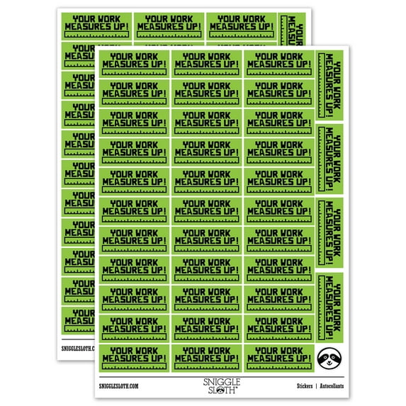 Your Work Measures Up Ruler Teacher Student School Sticker Set - Light Green - Gloss Finish - 1.5" Small