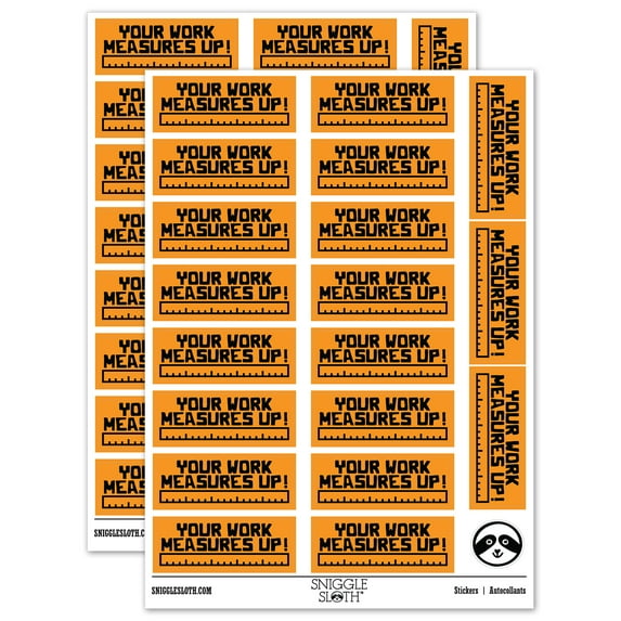 Your Work Measures Up Ruler Teacher Student School Sticker Set - Orange - Gloss Finish - 2.00" Large