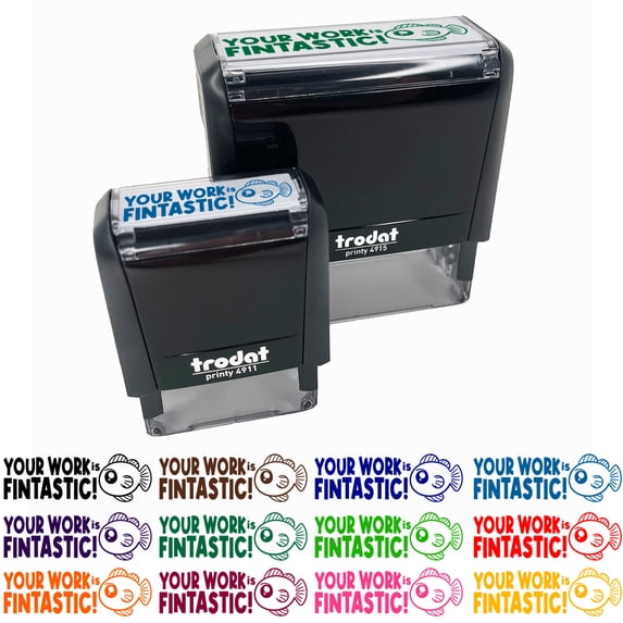 Your Work is Fintastic Fantastic Teacher Student School Self-Inking Rubber Stamp Ink Stamper - Red Ink - Large 2-3/4 Inch