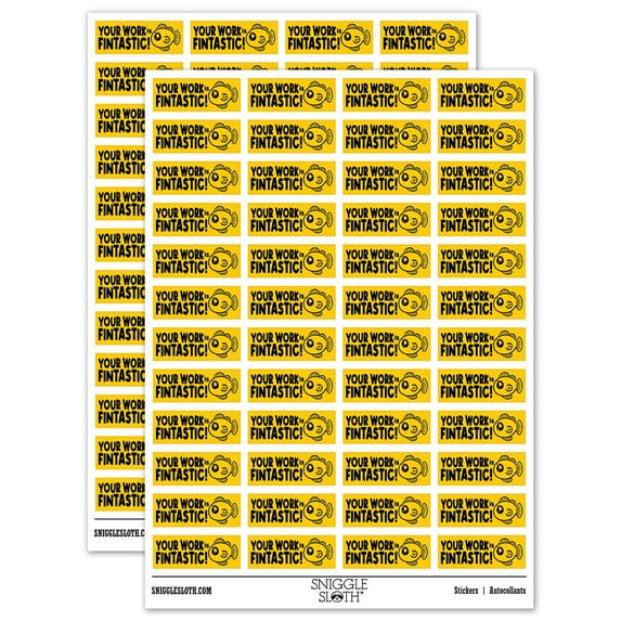 Your Work is Fintastic Fantastic Teacher Student School Sticker Set - Yellow - Matte Finish - 1.25" Mini