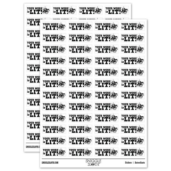 Your Work is Lit Firefly Teacher Student School Sticker Set - White - Matte Finish - 1.25" Mini