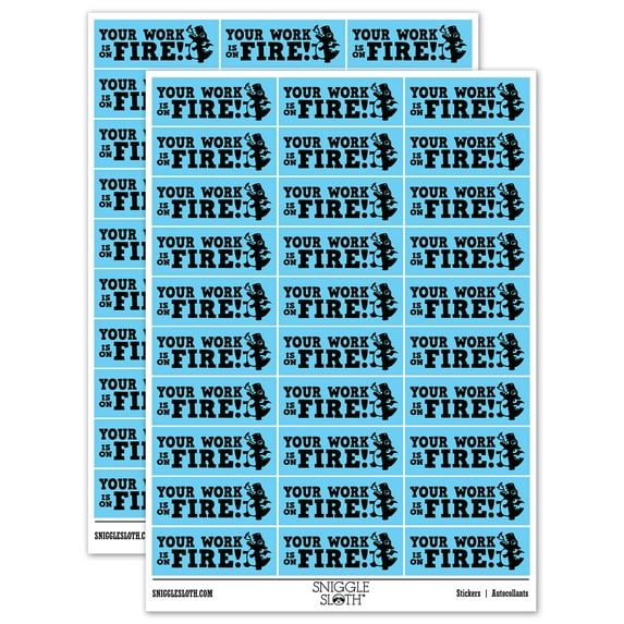 Your Work is On Fire Dragon Teacher Student School Sticker Set - Light Blue - Gloss Finish - 1.75" Medium