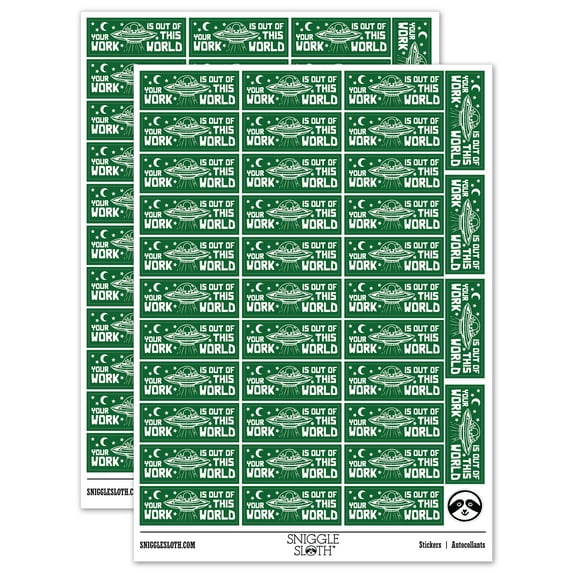 Your Work is Out of This World Alien Teacher Student School Sticker Set - Dark Green - Matte Finish - 1.5" Small