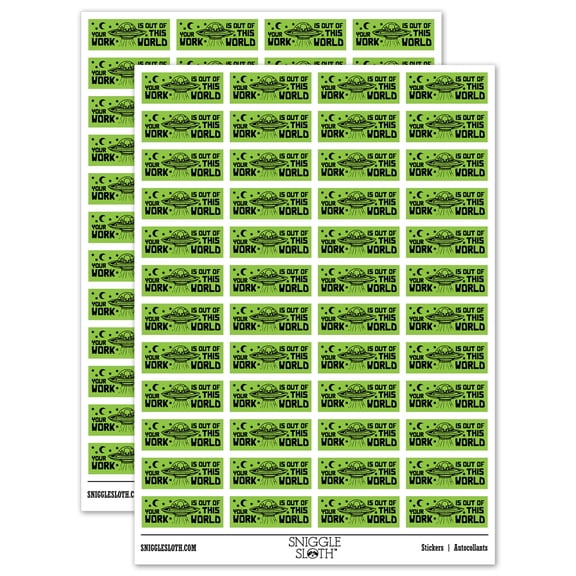 Your Work is Out of This World Alien Teacher Student School Sticker Set - Light Green - Gloss Finish - 1.25" Mini