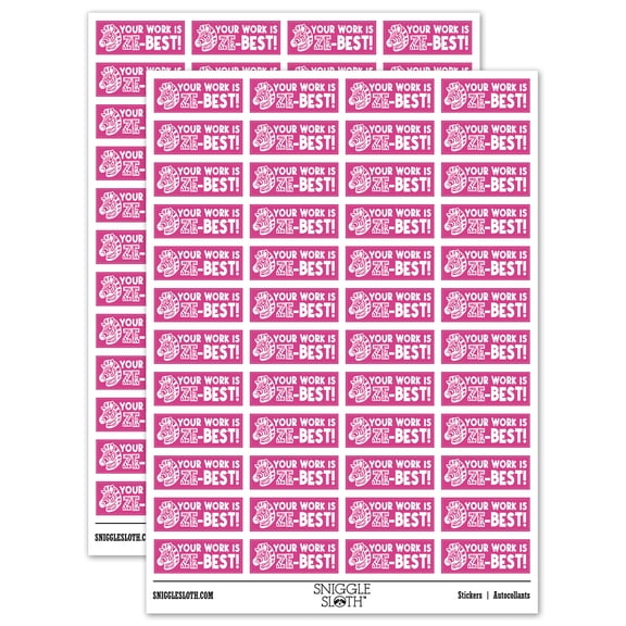 Your Work is Ze-Best Zebra Teacher Student School Sticker Set - Hot Pink - Gloss Finish - 1.25" Mini