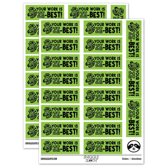 Your Work is Ze-Best Zebra Teacher Student School Sticker Set - Light Green - Gloss Finish - 2.00" Large