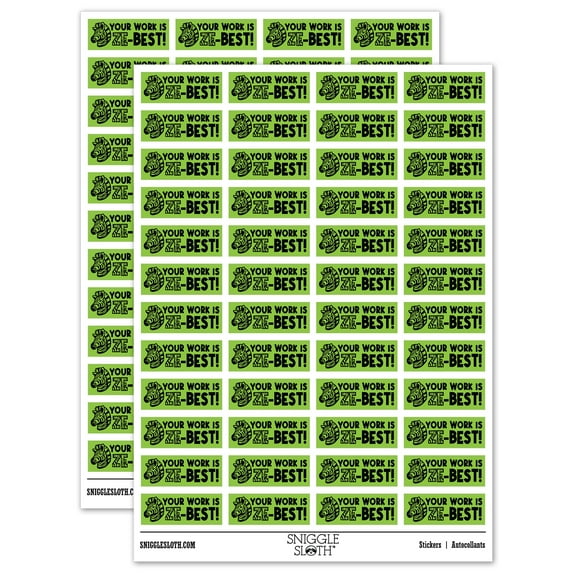 Your Work is Ze-Best Zebra Teacher Student School Sticker Set - Light Green - Matte Finish - 1.25" Mini
