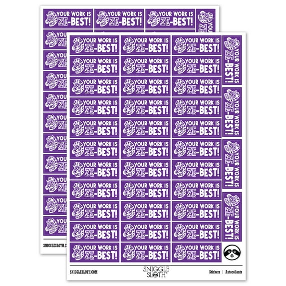 Your Work is Ze-Best Zebra Teacher Student School Sticker Set - Purple - Gloss Finish - 1.5" Small