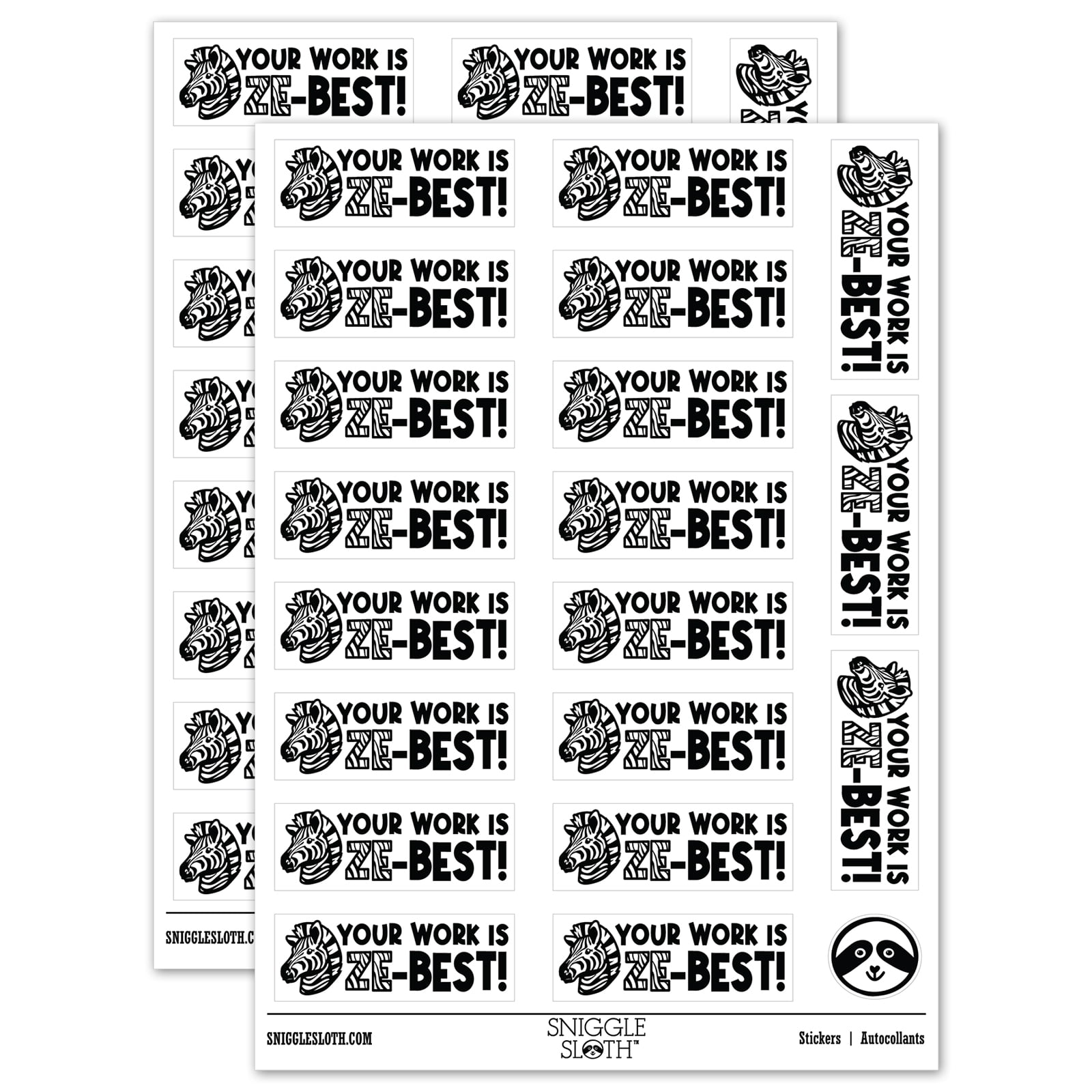 Your Work is ZeBest Zebra Teacher Student School Sticker Set White Matte Finish 2.00