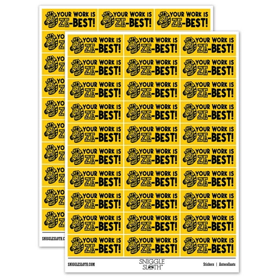 Your Work is Ze-Best Zebra Teacher Student School Sticker Set - Yellow - Gloss Finish - 1.75" Medium