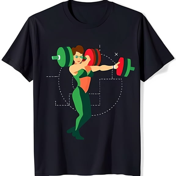 Your Workout: Black T-Shirt with Strong Woman Lifting Weights Graphic